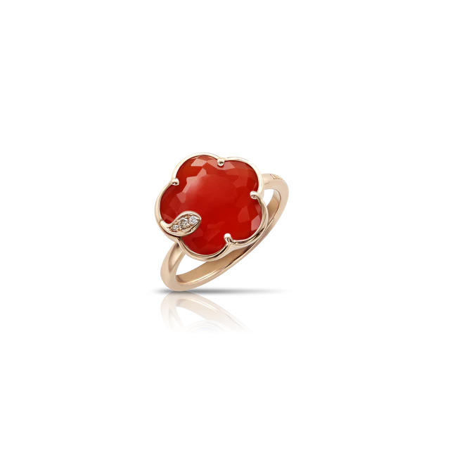 18K Rose Gold Petit Joli Ring with Carnelian, White and Champagne Diamonds. 