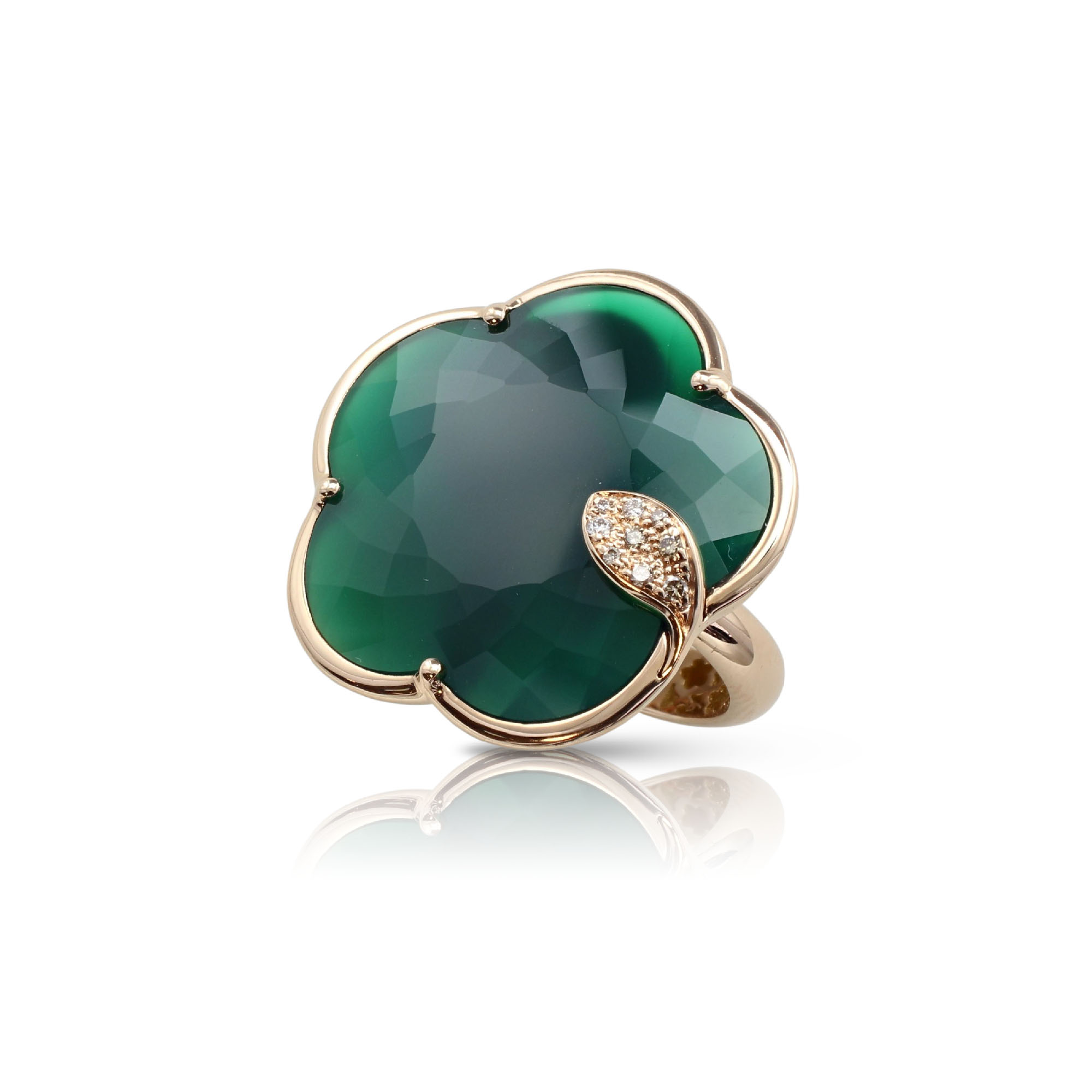 PASQUALE BRUNI 18K ROSE GOLD TON JOLI GREEN AGATE RING SIZE  13. DIA-0.09, GRN-15.27, GLD-6.27