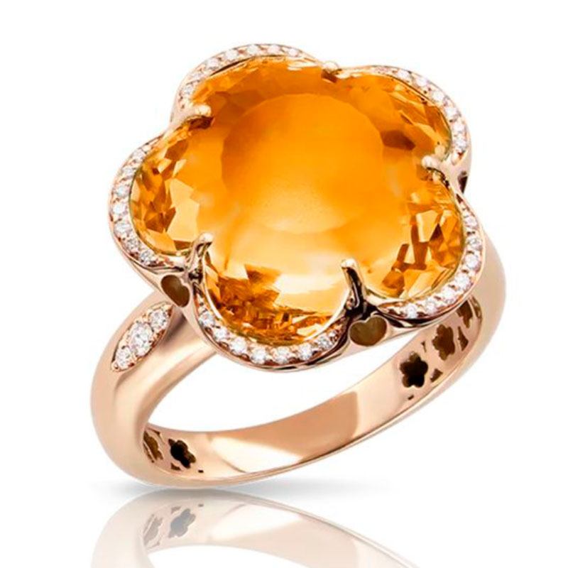 PASQUALE BRUNI  18K ROSE GOLD BON TON RING WITH DIAMONDS AND CITRINE