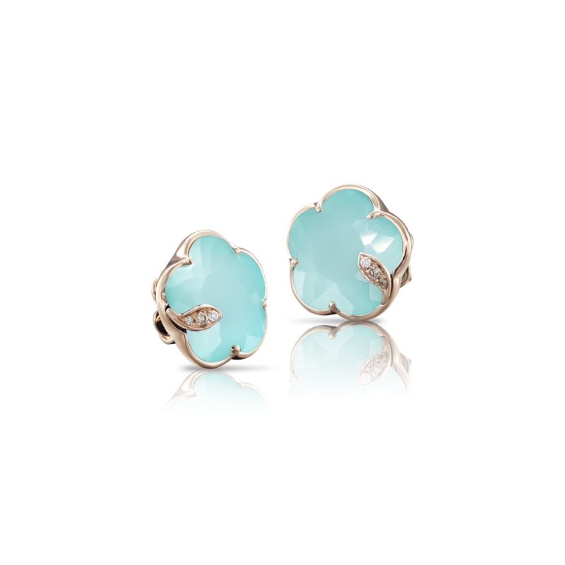 Pasquale Bruni 18K Rose Gold Petit Joli Stud Earrings with Sea Moon Gem and Diamonds