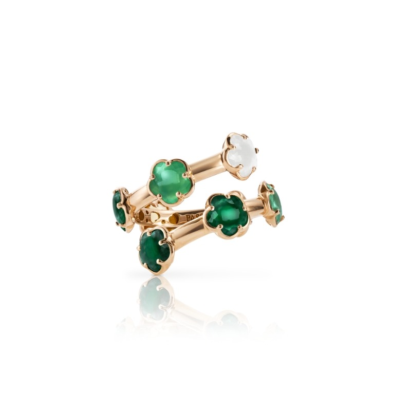 18K ROSE GOLD FIGLIA DEI FIORI RING WITH GREEN STONES AND DIAMONDS. SIZE14, GLD WT-3.33