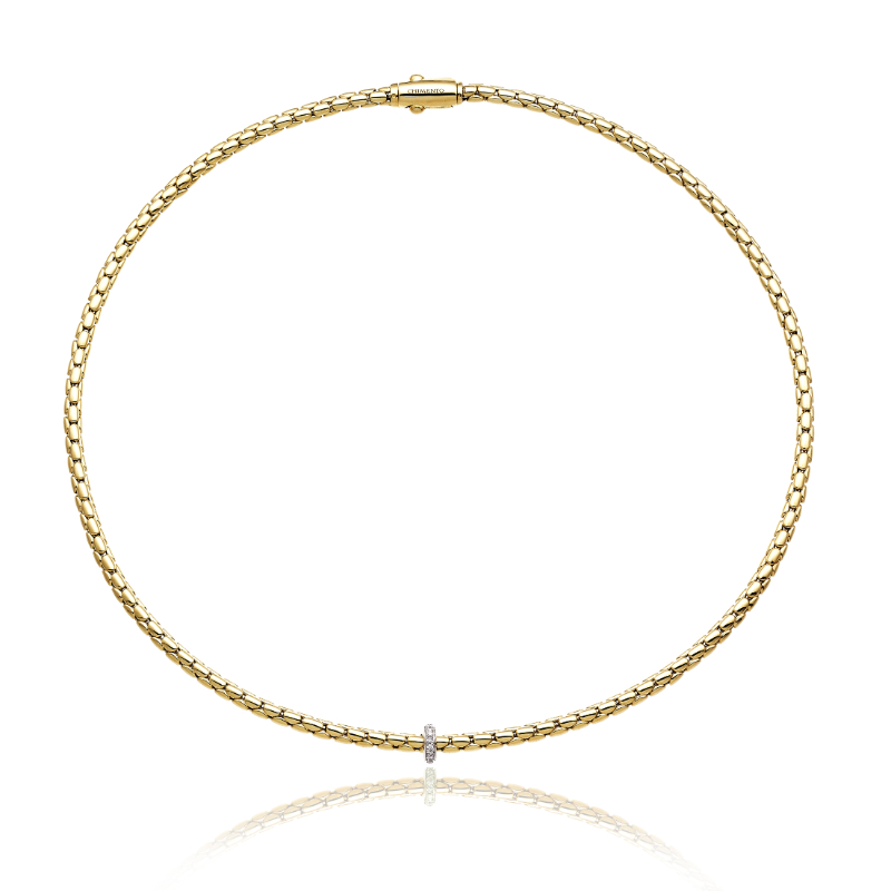 CHIMENTO 18K YELLOW GOLD DIAMOND RING STRETCH SPRING NECKLACE 0.10 VS-G 19.80GR.