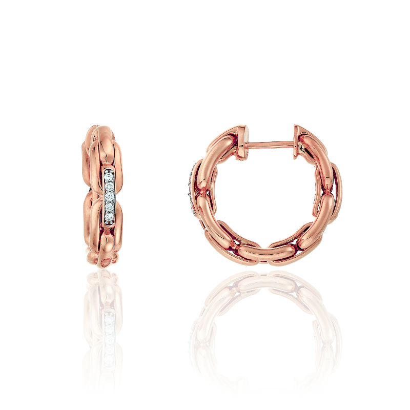 CHIMENTO 18K ROSE GOLD X-TEND SMALL HOOP EARRINGS WITH DIAMONDS 0.10 VS-G. 