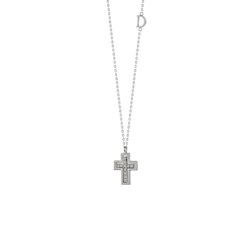 DAMIANI WHITE GOLD DIAMOND CROSS PENDANT 0.0490. 