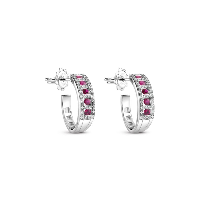 DAMIANI 18K WHITE GOLD DIAMOND AND RUBBIES BELLE EPOQUE EARRINGS DIA-0.2040. RUBBIES-0.500