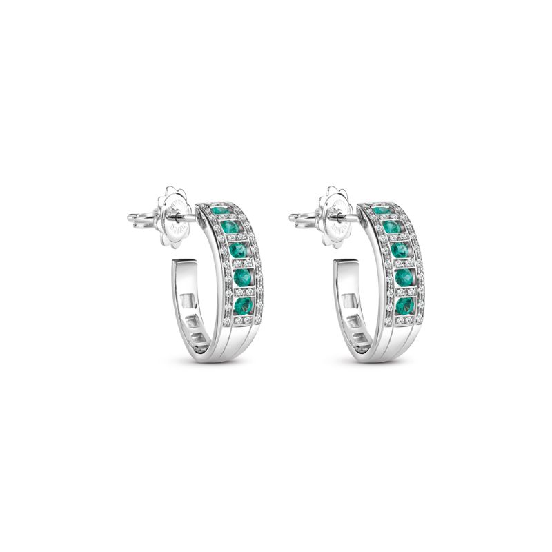 DAMIANI 18K WHITE GOLD DIAMOND AND EMERALD BELLE EPOQUE EARRINGS DIA-0.2040. EMERALD-0.310