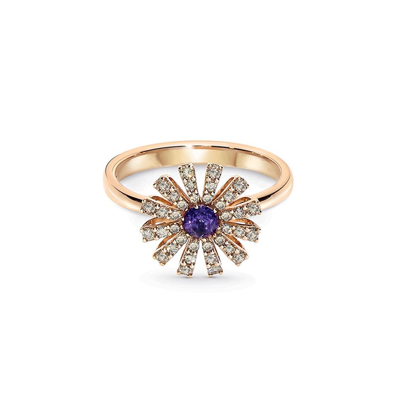 18K ROSE GOLD MARGHERITA RING WITH BROWN DIAMONDS AND AMETHYST SIZE 13. DIA-0.3540
