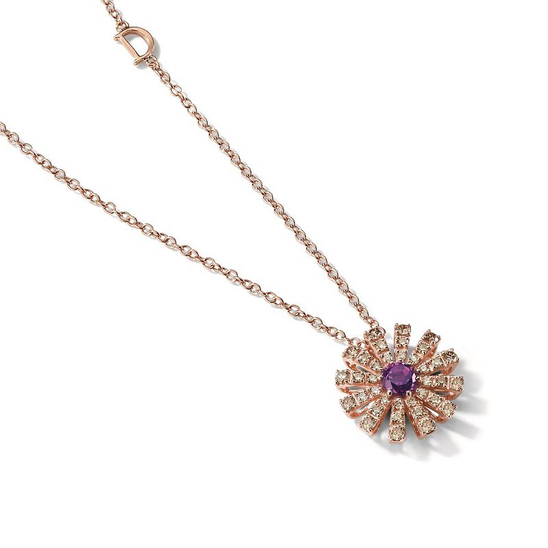 18K ROSE GOLD MARGHERITA BROWN DIAMONDS AND AMETHYST PENDANT 0.6000. 