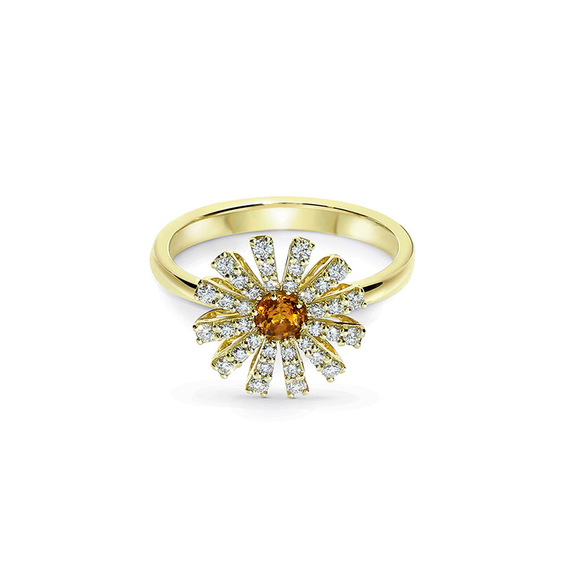 18K YELLOW GOLD MARGHERITA DIAMOND AND CITRINE RING SIZE13. 