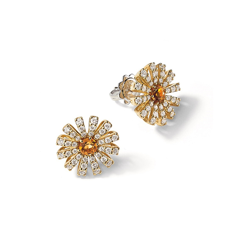 Damiani 18k Yellow Gold Margherita Diamond and Citrine Studs 0.85ctw.