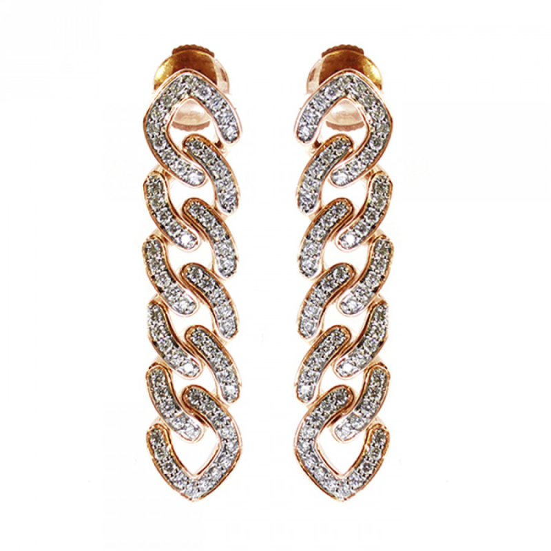 DAMIANI 18K ROSE GOLD DIAMOND LINK CHAIN EARRINGS 0.7000. 