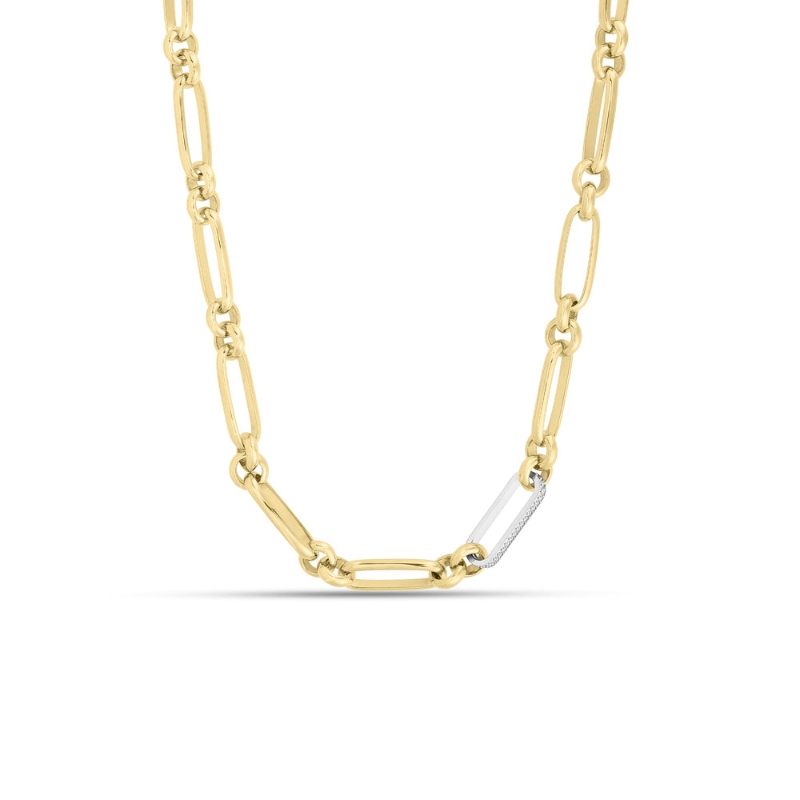 Roberto Coin Yellow White Gold Diamond Oro Classic Necklace .38ctw. 