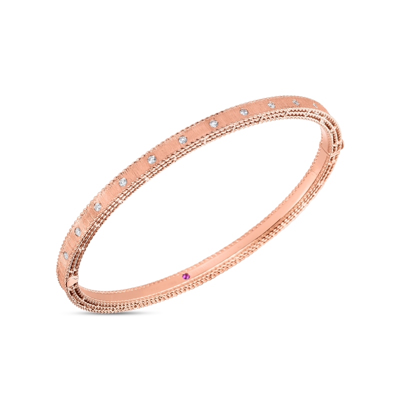ROBERTO COIN 18K ROSE GOLD DIAMOND PRINCESS BANGLE 48X58 0.17CTW. 