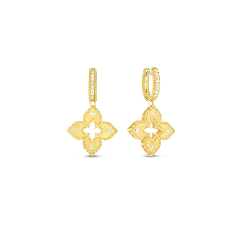PETITE VENETIAN PRINCESS DIAMOND AND SATIN FINISH FLOWER DROP EARRINGS (.23CTW)