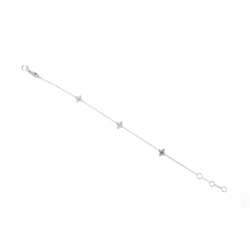 ROBERTO COIN 18K WHITE GOLD LOVE IN VERONA 3-STATION FLOWER BRACELET