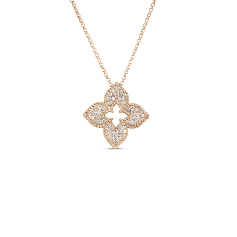 ROBERTO COIN 18K ROSE GOLD DIAMOND VENETIAN PRINCESS NECKLACE 0.30. 