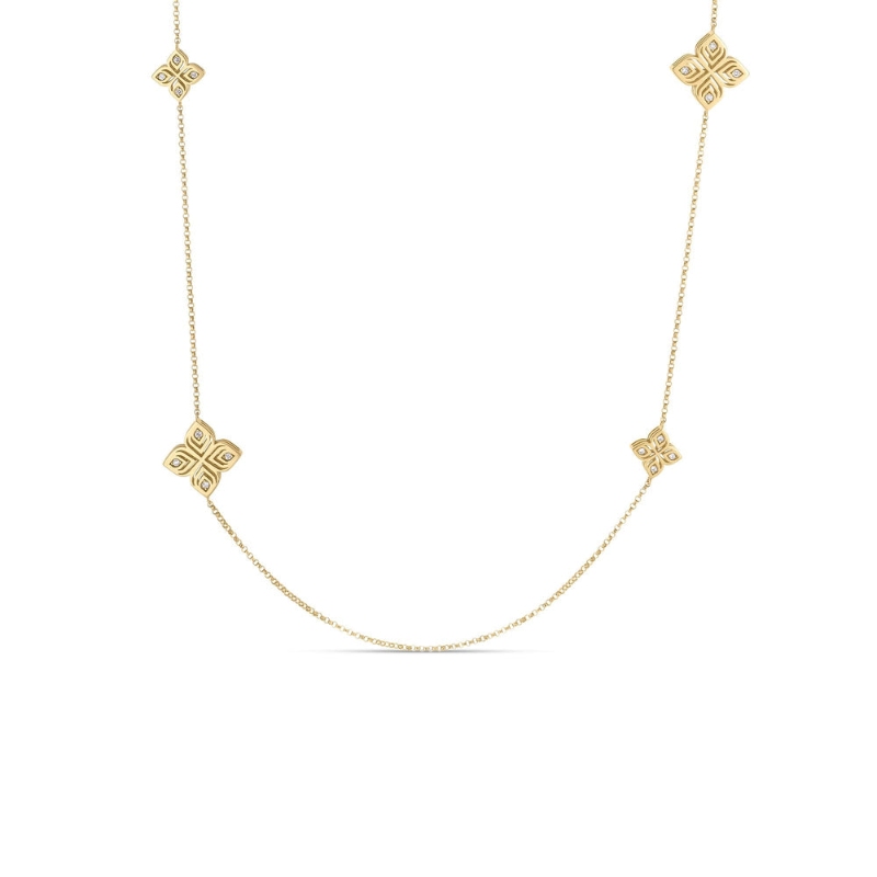 Roberto Coin 18k Yellow Gold Diamond Arabesque Station Neclace .25ctw. 