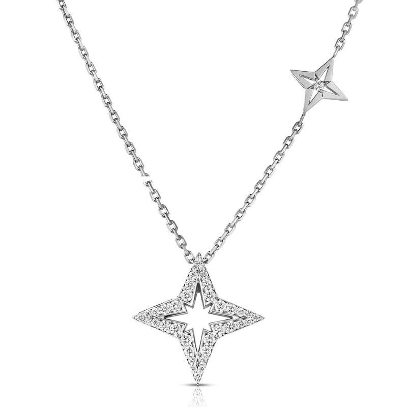 ROBERTO COIN 18K WHITE GOLD DIAMOND PRINCESS STAR NECKLACE DIA-0.35. 