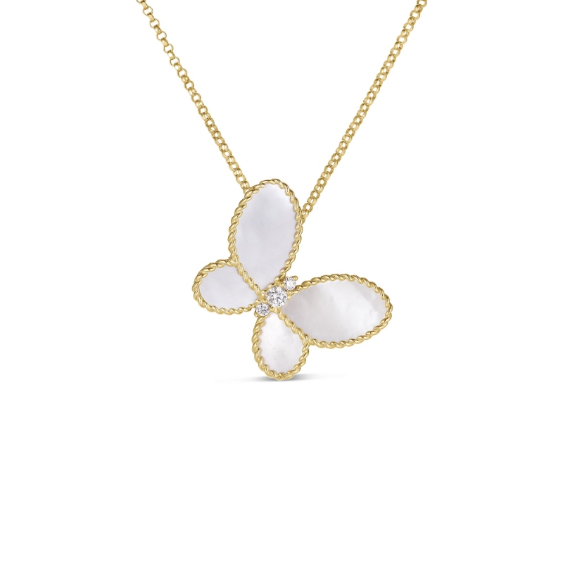 ROBERTO COIN 18K YELLOWGOLD DIAMOND AND MOP JASMINEBUTTERFL NECKLACE DIA-0.07. MOP-1.85