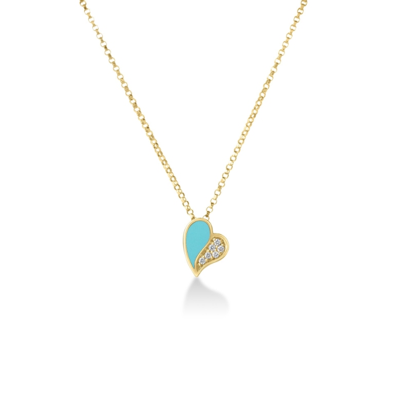 ROBERTO COIN 18K YELLOW GOLD DIAMOND CYAN ENAMEL AMORINO NECKLACE DIA-0.03. 