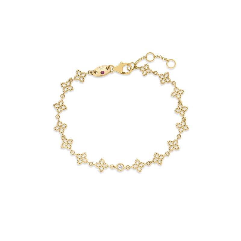 ROBERTO COIN 18K YELLOW GOLD PRINCESPESSA DIAMOND SATIN BRACELET DIA-0.03. 