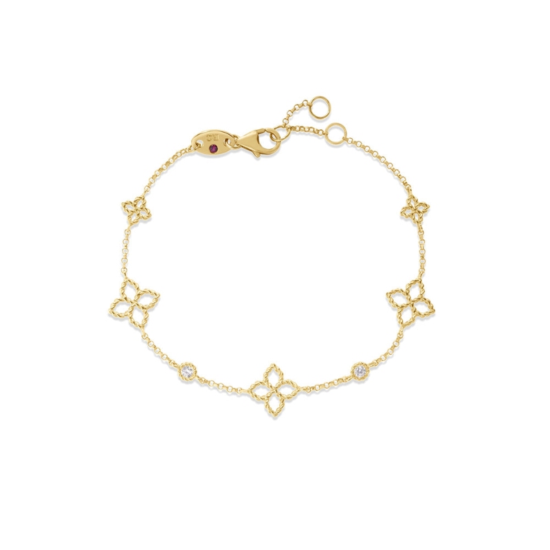 ROBERTO COIN YELLOW GOLD PRINCEPESSA DIAMOND SATIN BRACELET DIA-0.06. 