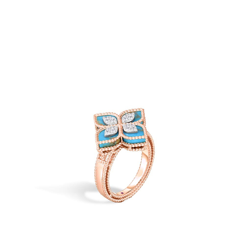 Roberto Coin 18k Rose and White Gold Diamond and Turquoise Ventian Princess. Earrings Dia. .35ctw Turq. 5.70
