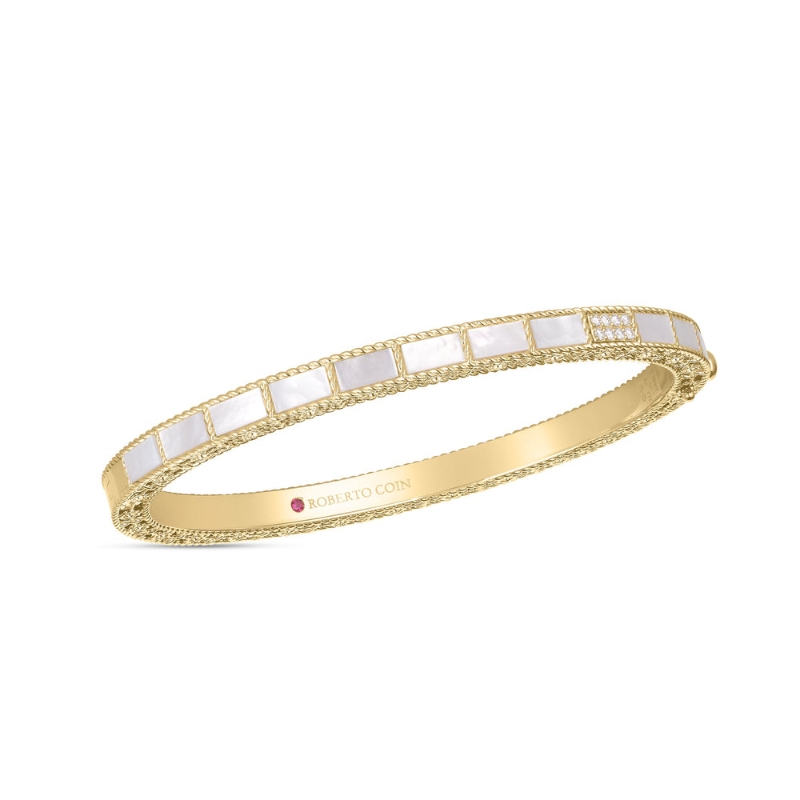 ROBERTO COIN 18K YELLOW GOLD DIAMOND MOP MOSAIC BANGLE 0.05 MOP-5.00. 