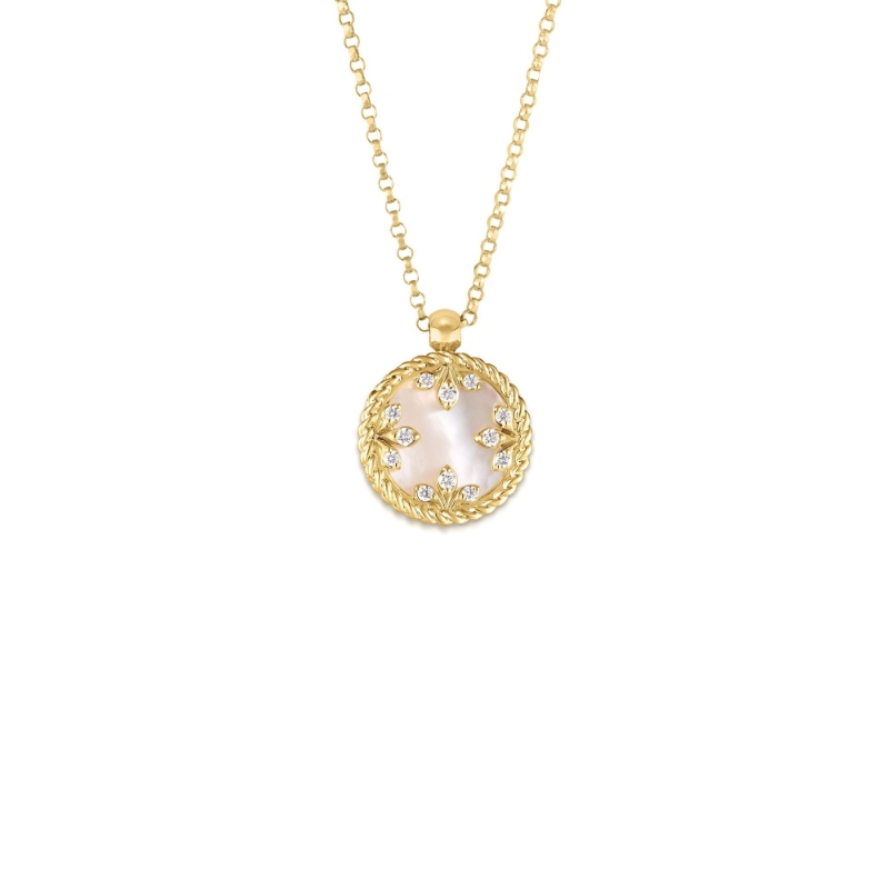 ROBERTO COIN 18K YELLOW GOLD DIAMOND  MOP COLORED MEDALLION PENDAND DIA-0.05. MOP-2.00