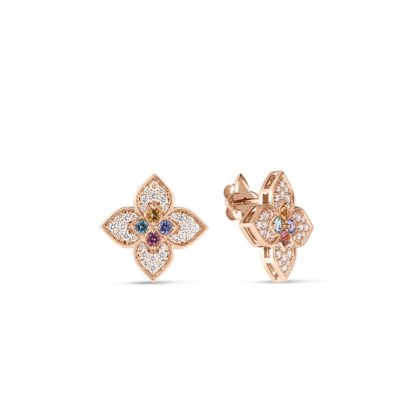 Roberto Coin 18K Rose Gold Diamond .75 Tanzinite .10 Ruby.10 Citrine .08. Btop .10 Ventian Princess Earrings