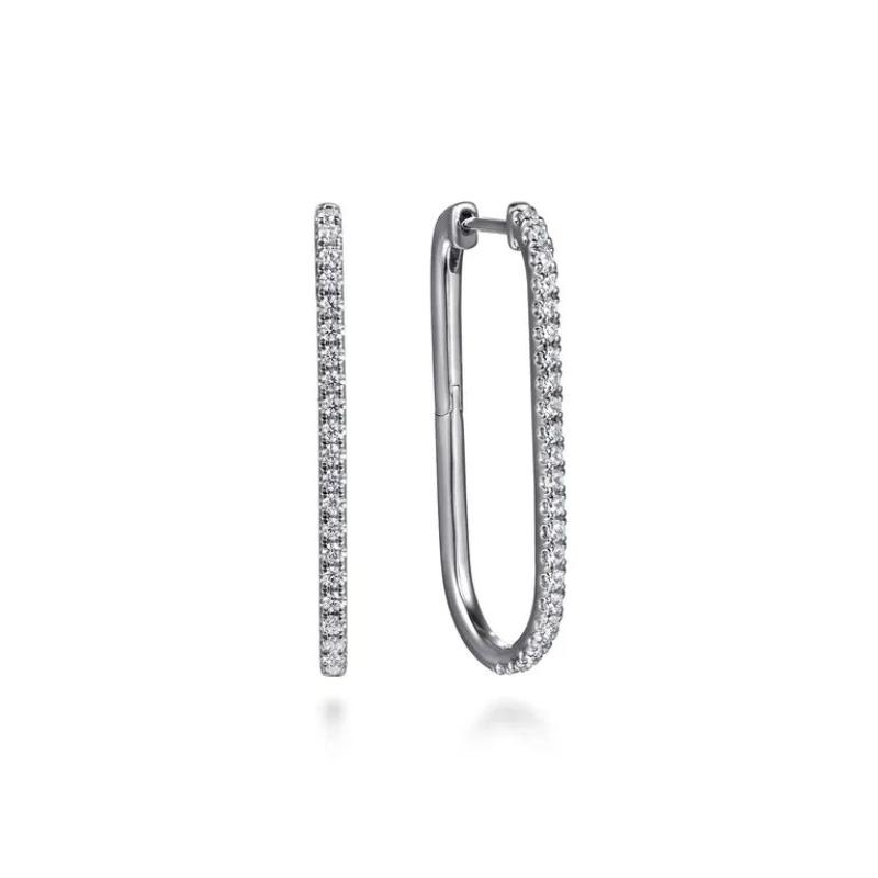 GABRIEL & CO 14K WHITE GOLD DIAMOND CLASSIC ELONGATED OVAL HOOP EARRINGS. LUSSO COLLECTION SI DIA-0.47 SIZE 30