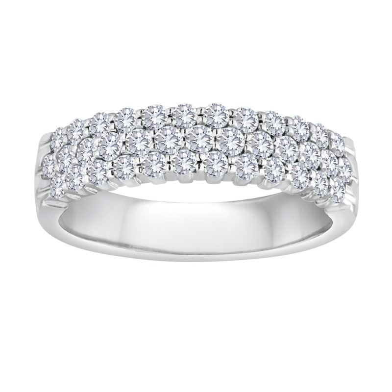 The Maiden Lane 3-Row Diamond Ring in 14K White Gold (.75K Round Cut).