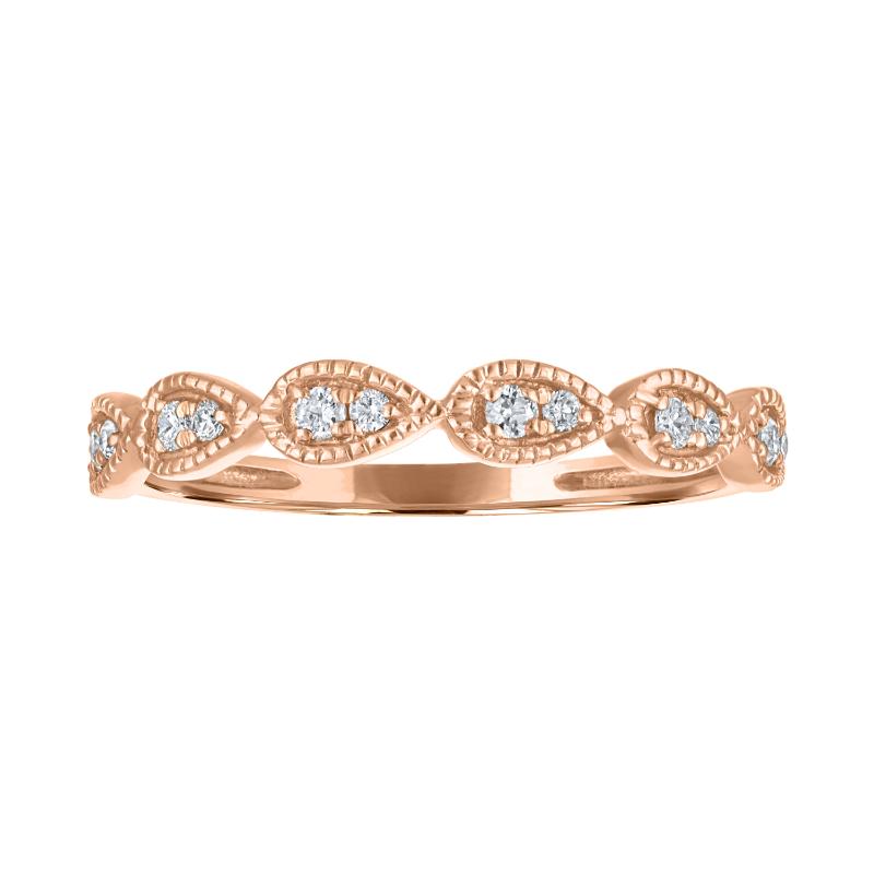 The 14k Rose Gold Stackable Broadway Ring with Diamonds. 0.12ctw