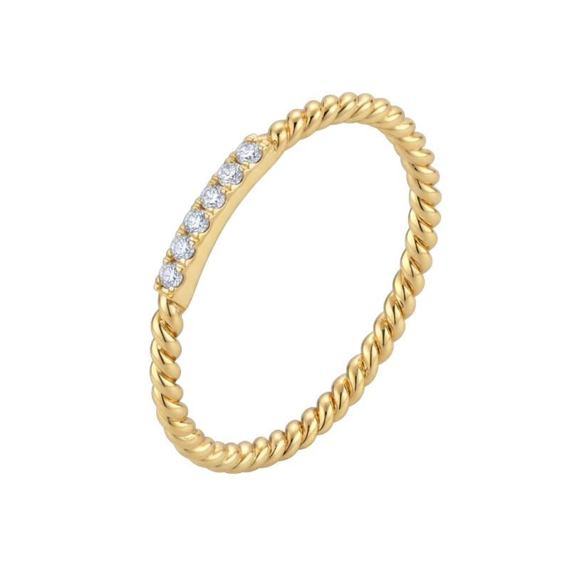 The Broadway Stackable Twist Ring in 14K Yellow Gold with Diamonds.
