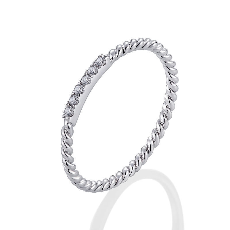 The Broadway Stackable Twist Ring in 14K White Gold with Diamonds.
