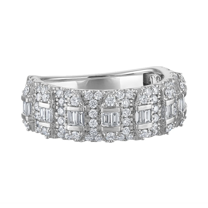 The Maiden Lane 1K Pave Diamond Band with Baguette Accents in 14K White Gold.