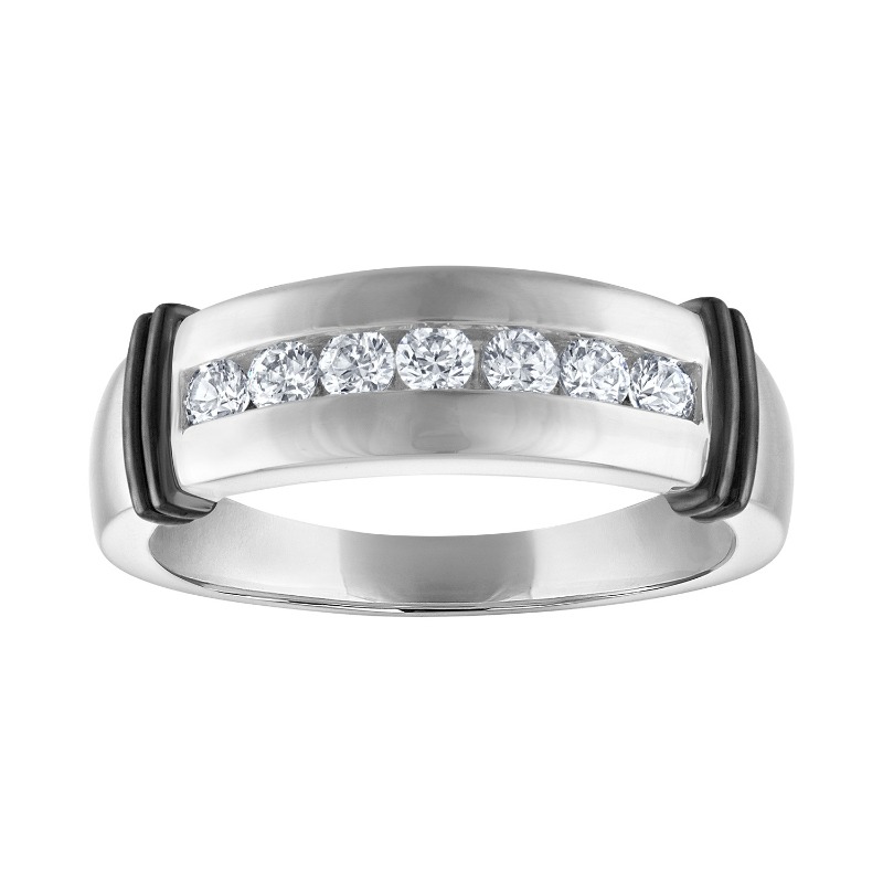 The Diamond Jim Channel-Set Diamond and Ceramic Wedding Band in 14K White Gold.