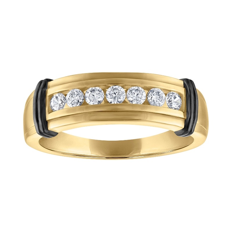The Diamond Jim Channel-Set Diamond and Ceramic Wedding Band in 14K Yellow Gold.