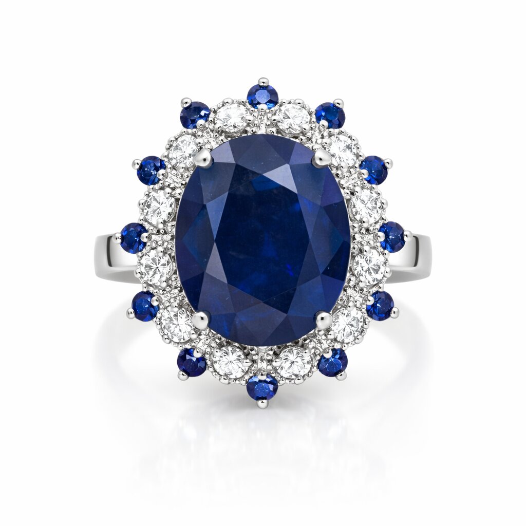 The Diana Sapphire and Diamond Heirloom Ring in 14KT White Gold (.75ctw)