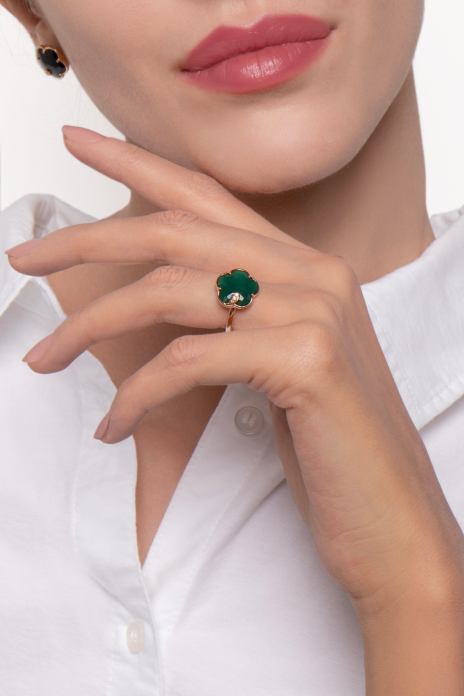 PASQUALE BRUNI 18K PINK GOLD PETIT JOLI RING WITH GREEN AGATE AND DIAMONDS