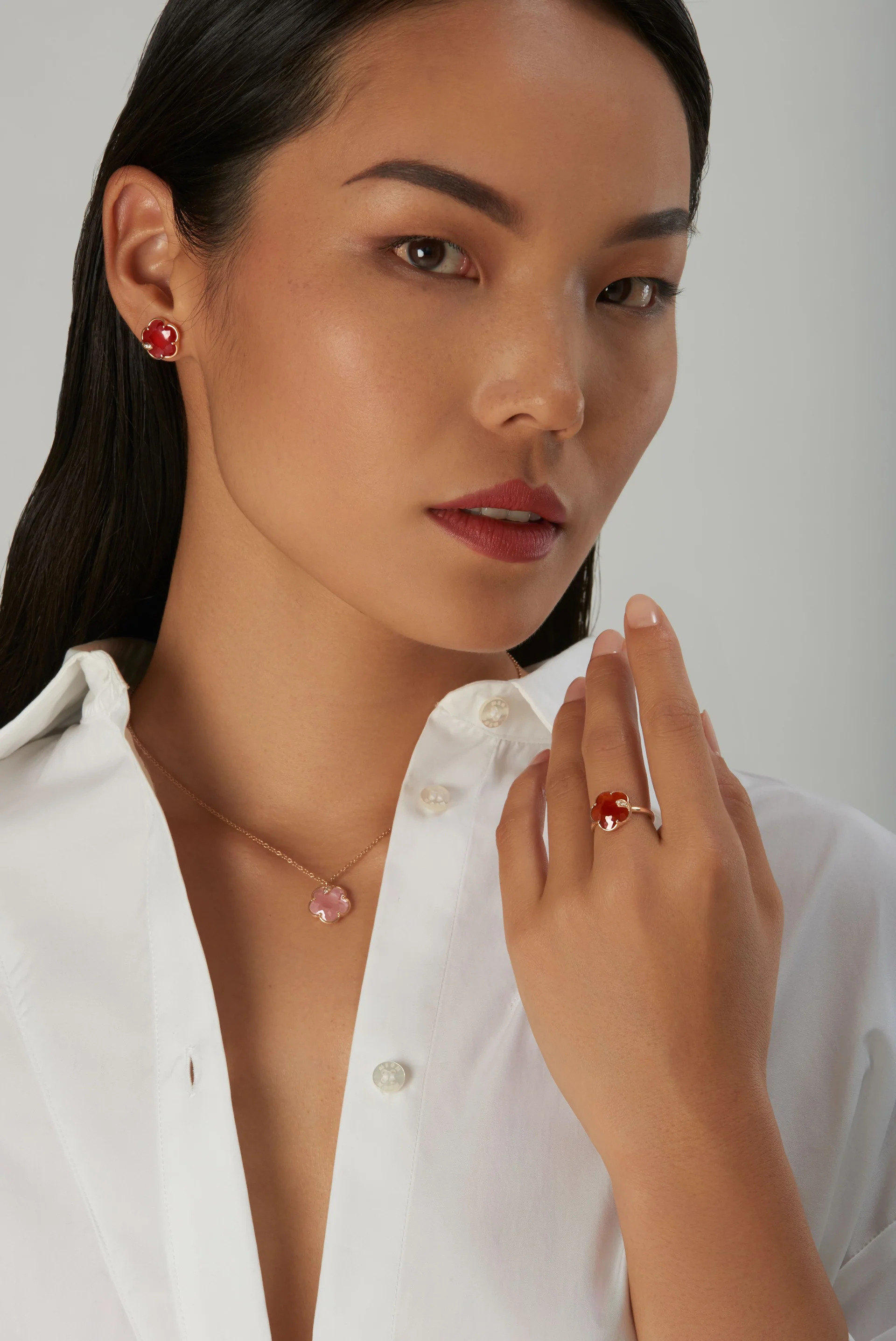 PASQUALE BRUNI 18K ROSE GOLD PETIT JOLI CARNELIAN AND DIAMOND EARRINGS. 