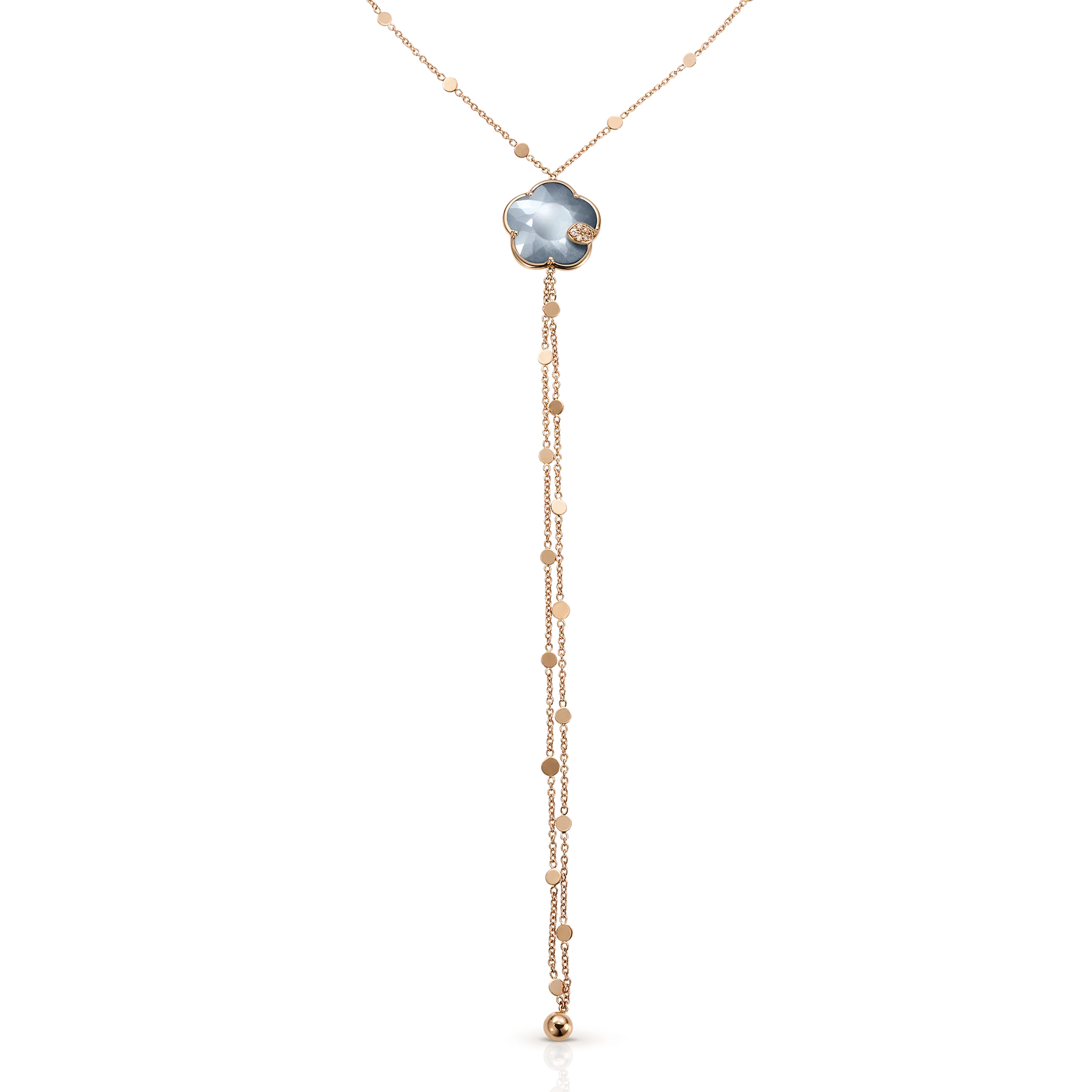 PASQUALE BRUNI 18K ROSE GOLD TON JOLI MOP GREY STONE DIAMOND NECKLACE DIA-0.11. GREY MOP STONE-10.53, GLD-10.72