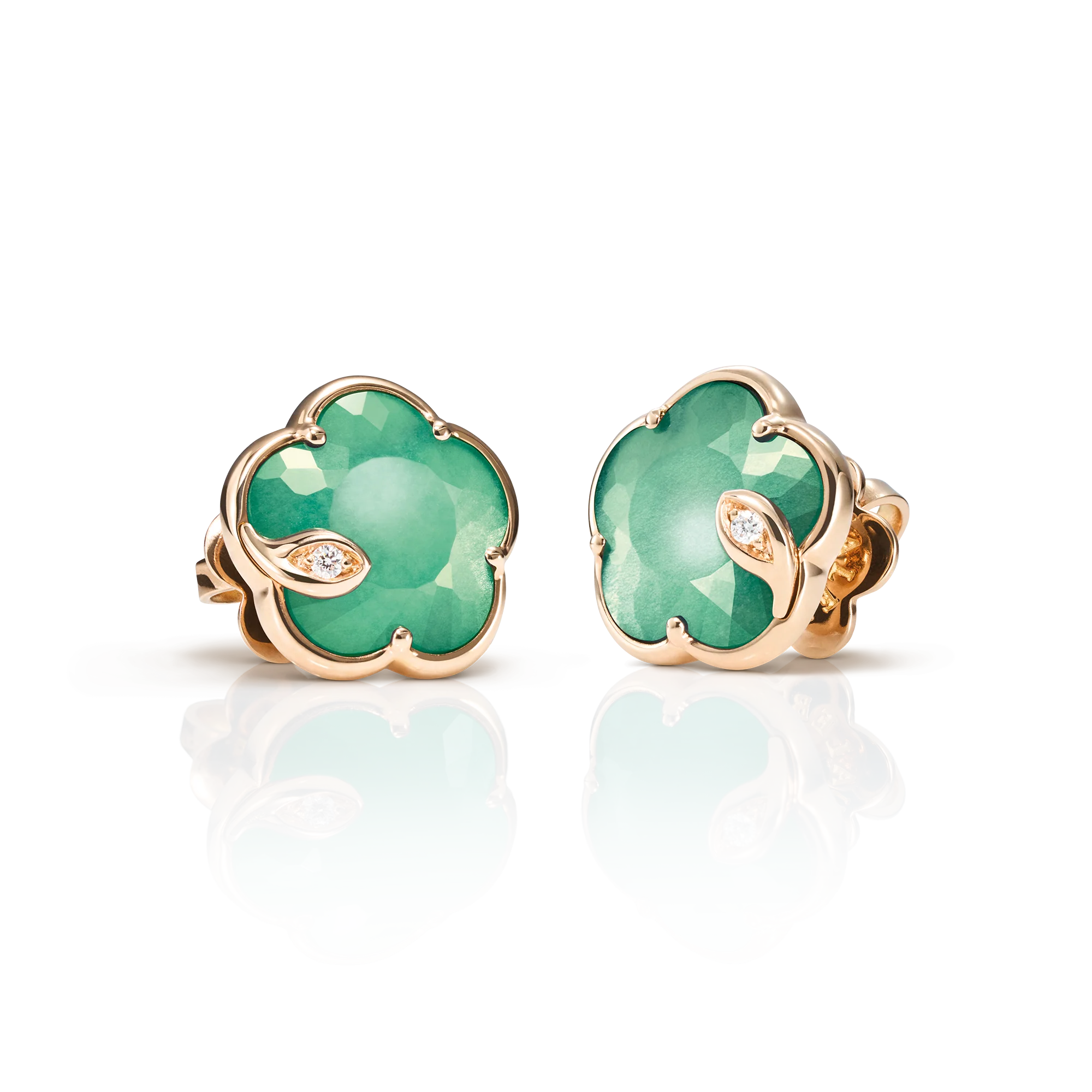Pasquale Bruni 18K Rose Gold Petit Joli Stud Earrings with Lunar Garden Gem and Diamonds
