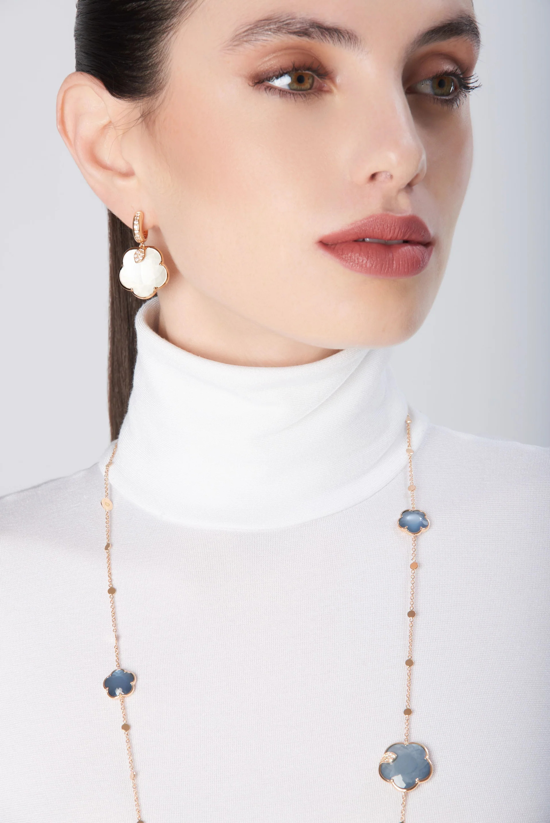 PASQUALE BRUNI 18K ROSE GOLD TON JOLI WHITE QUARTZ DIAMOND EARRINGS DIA-0.44. WHTS- STONE-22.34, GLD 9.87