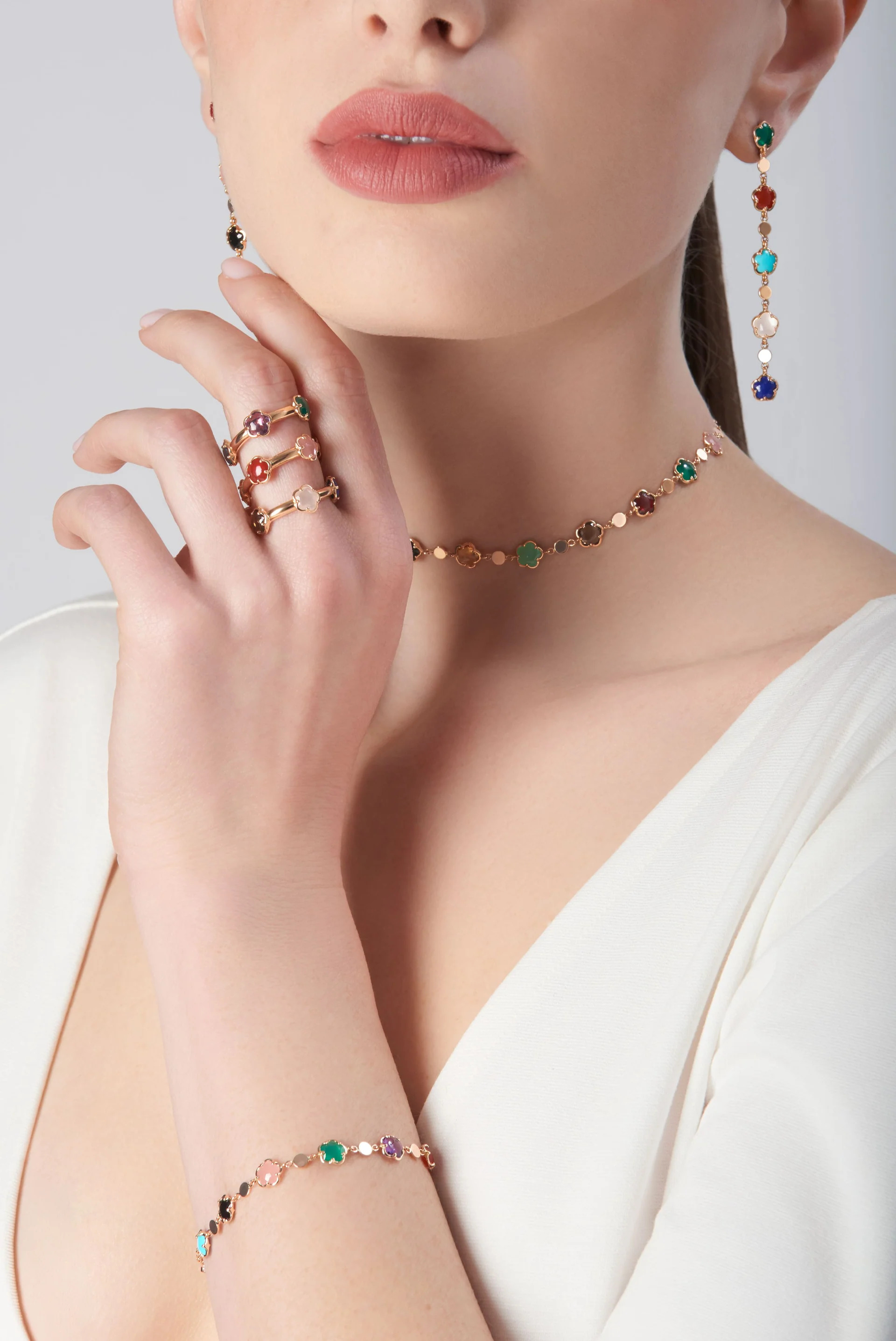 PASQUALE BRUNI 18K ROSE GOLD FIGLIA DEI FIORI COLOR STONES RING SIZE 15. DIA-0.01 OTHER-6.84 GLD-5.56