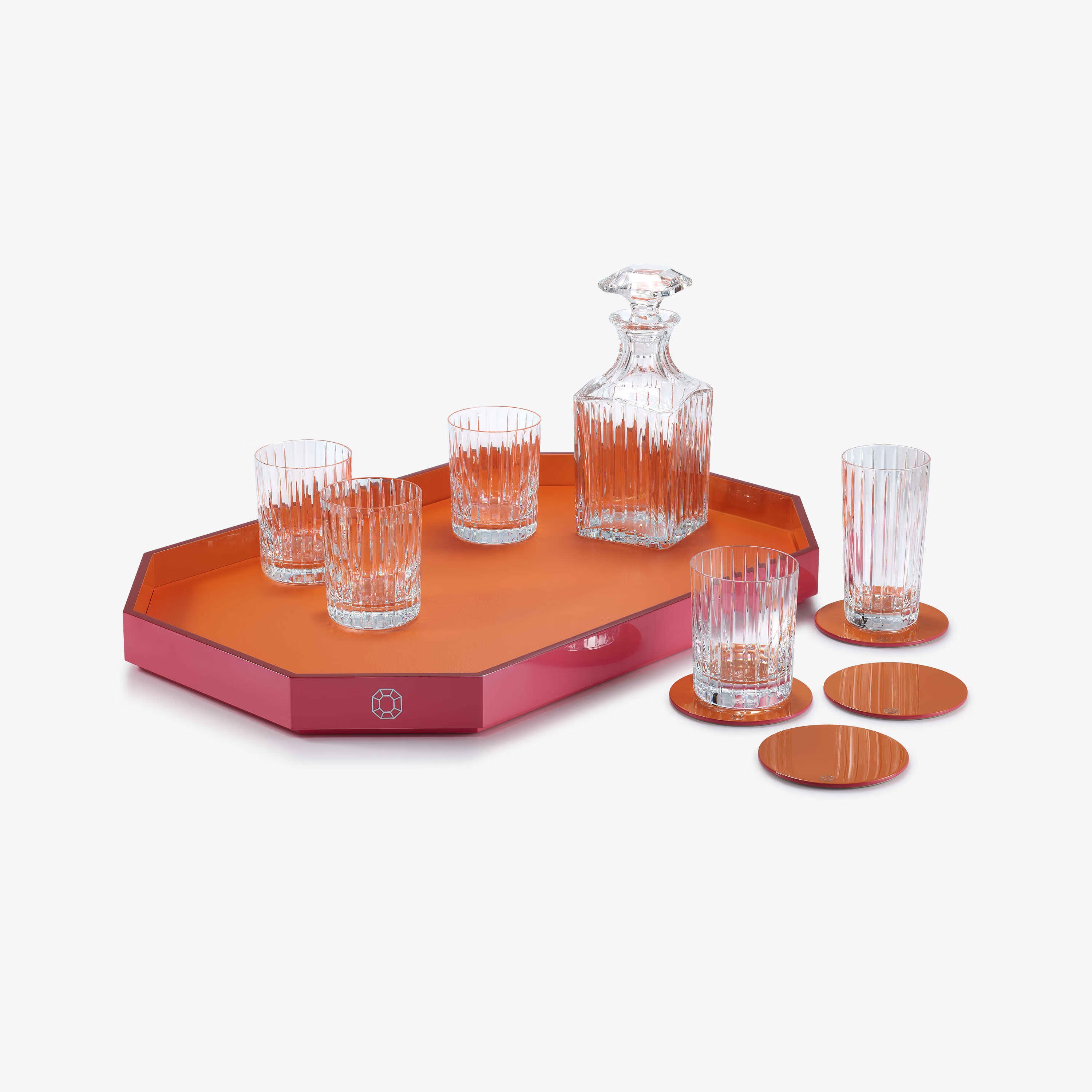 BACCARAT OCTOGONE TRAY L ORANGE LACQUER.
