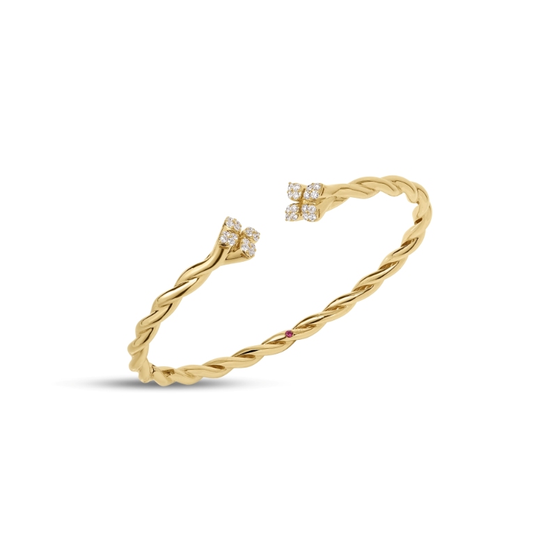18K Yellow Gold  Love in Verona Narrow Diamond Twist Bangle