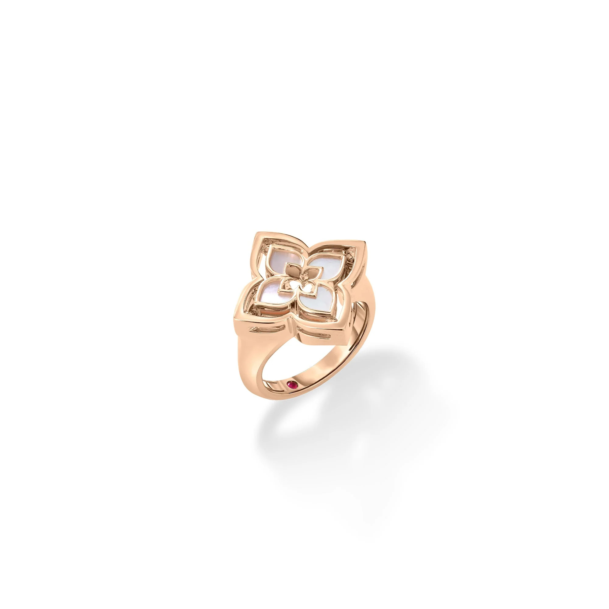 18K ROSE GOLD VENETIAN PRINCESS PIROUETTE PAVÃ‰ SMALL FLOWER RING WITH DIAMOND AND MOP