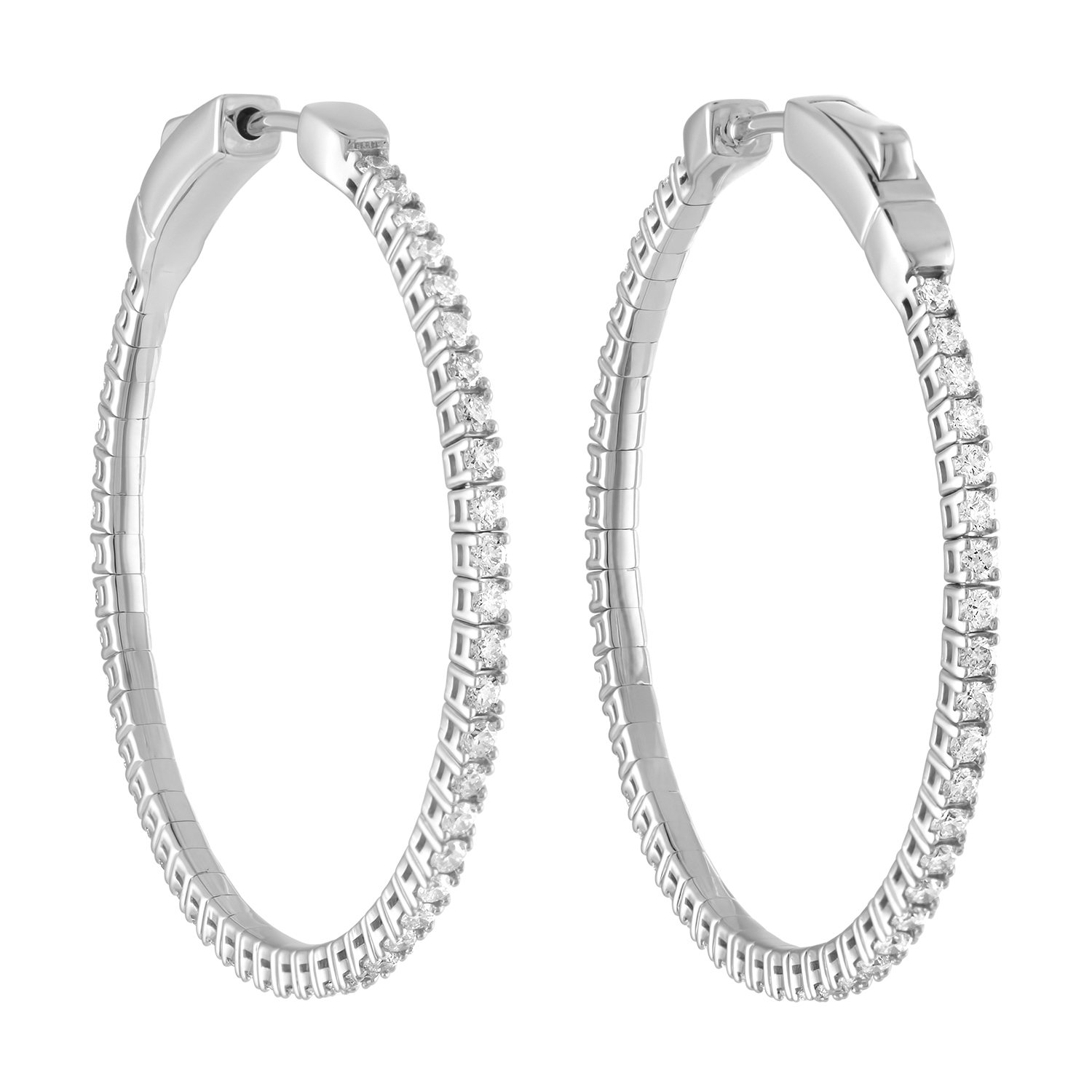 The Broad Street 14k White Gold Flexi Hoops with Diamonds. 1ctw