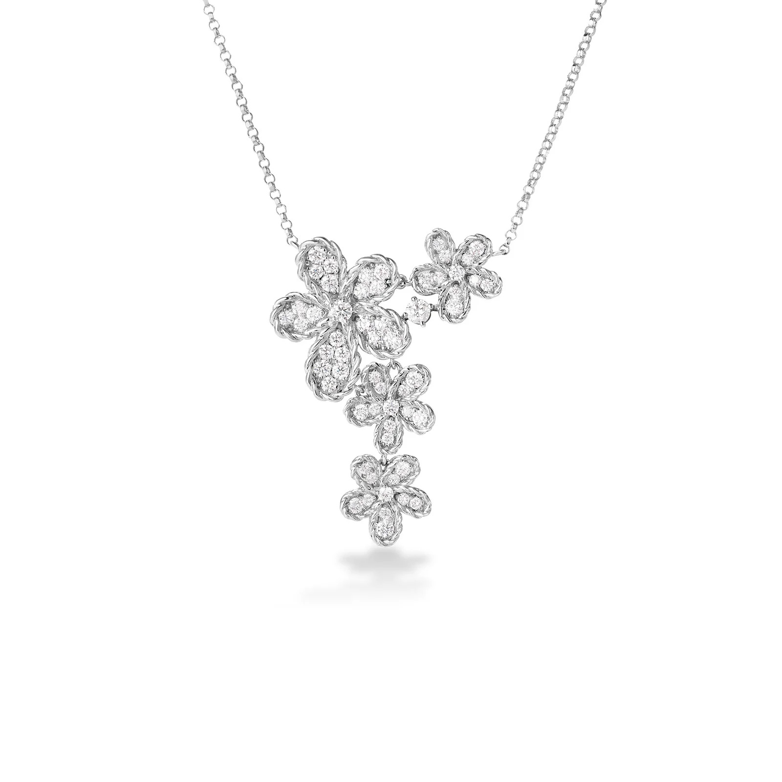 18K WHITE GOLD JASMINE PAVÃ‰ DIAMOND MULTI FLOWER NECKLACE
